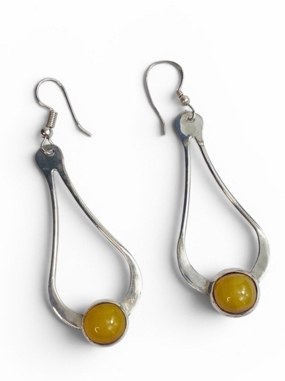 Baltic Egg Yolk Amber set in Sterling Silver Drop Earrings Tested